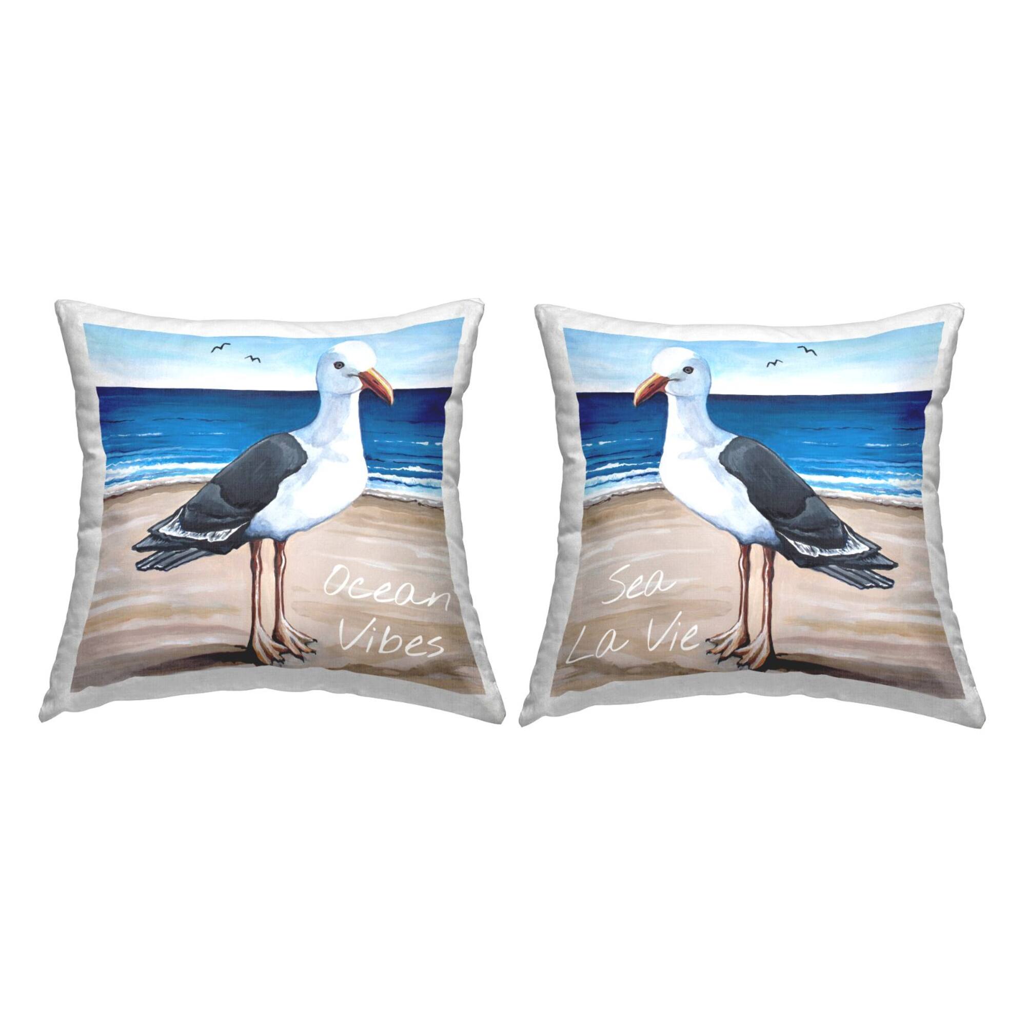 Stupell Industries Beach Lover Seagull Ocean Shoreline Landscape 2 Pillow Set, 18" x 18"